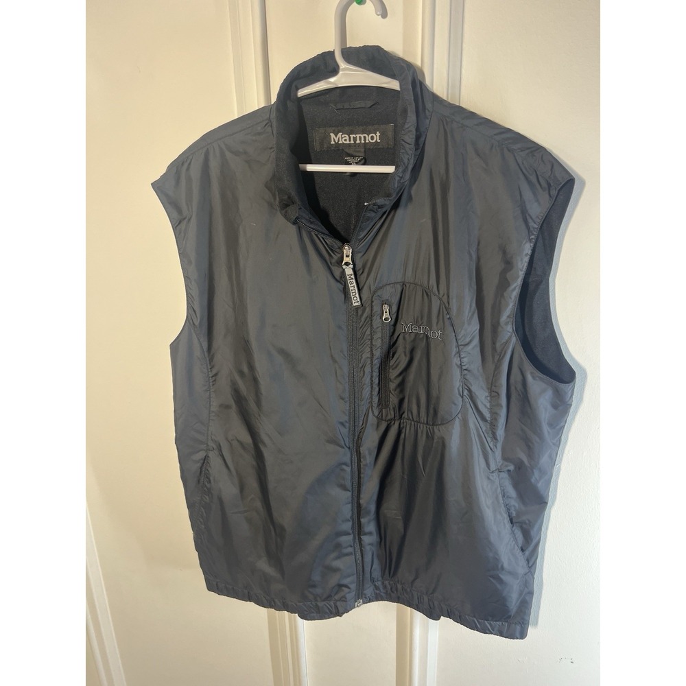 Marmot Mens XL Black Fleece Lined Full Zip Outdoor Hiking Vest Chest Pocket